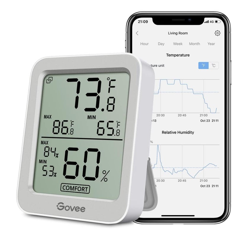 Govee Bluetooth Digital Hygrometer Indoor Thermometer, Room Humidity and Temperature Sensor Gauge with Remote App Monitoring, Large LCD Display, Notification Alerts, 2 Years Data Storage Export, Grey - Image 1