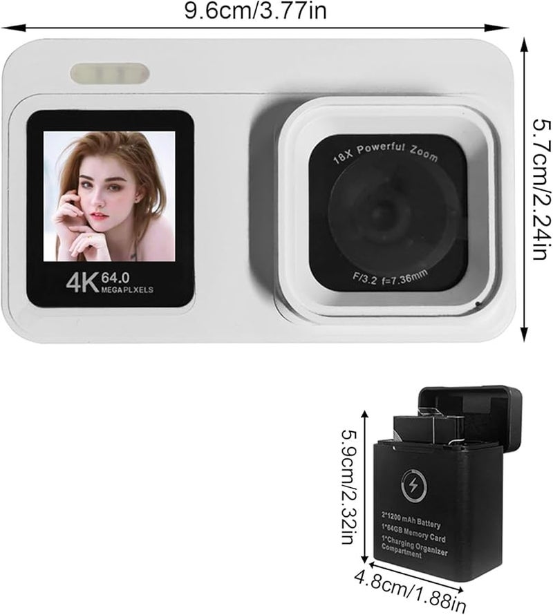 Black 4K Digital Camera 64MP Sensor 18x Zoom Twin Screen Portable Vlog Camera - Image 3