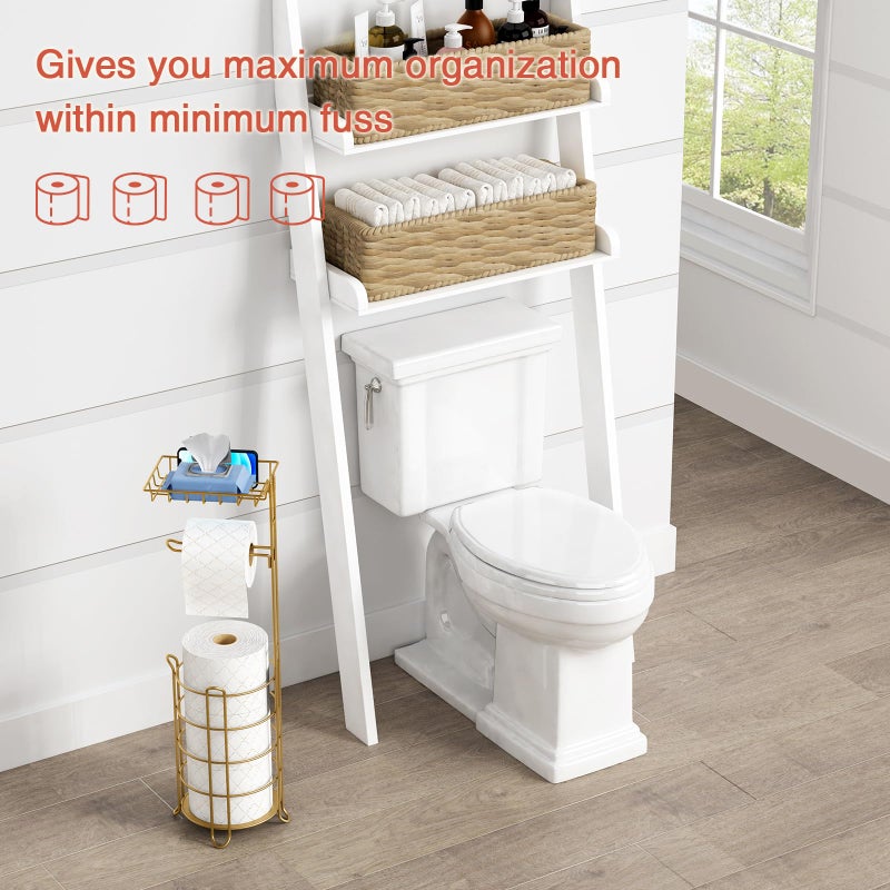Goozii Goozii Gold Free Standing Toilet Paper Holder Stand with Phone Shelf  Floor Bathroom Tissue Holder for Large Mega Rolls  Metal Freestanding Toilet Paper Roll Holder with Wipes Storage Tray  - Image 3
