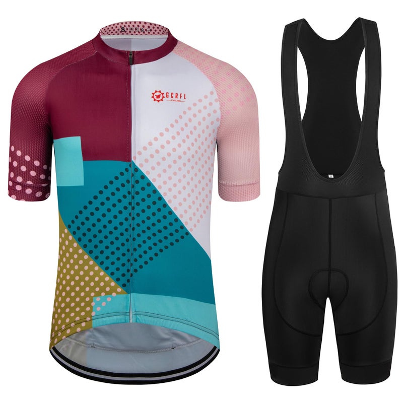 GCRFL Mens Cycling Jersey Set Road Bike Shorts Sleeves Jersey Zipper Pokcet Bib Shorts with Padded Cycling Clothing kit Men Purple 3XL