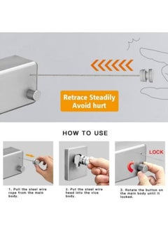 XiuWoo Retractable Clothesline , Indoor Outdoor Wall Mounted Clothes Dryer Rope Clothing Retracting Adjustable Stainless Steel Line, 13.8 Feet, Double line, Silver  - Image 5