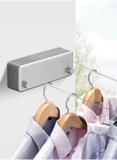 XiuWoo Retractable Clothesline , Indoor Outdoor Wall Mounted Clothes Dryer Rope Clothing Retracting Adjustable Stainless Steel Line, 13.8 Feet, Double line, Silver  - Image 1