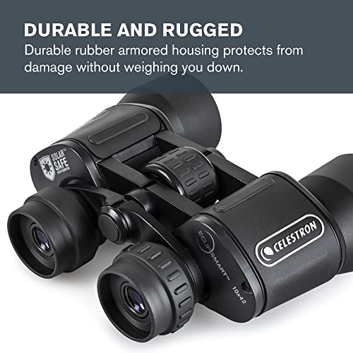 Celestron 71238 EclipSmart 10x42 Porro Solar Binoculars - ISO 12312-2 Compliant, Rubber Grip Surface with Multi-Coated Optics, BK7 Glass, Neck Strap and Soft Carry Case, Black - Image 3