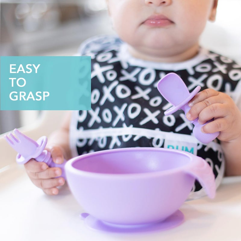 Bumkins Baby Utensils Set, Chewtensils Silicone Spoons for Dipping, Self-Feeding, Baby Led Weaning, Trainer Learning, First Stage Eating, Soft Practice Fork and Spoon, Babies 6 Months, Lavender - Image 3