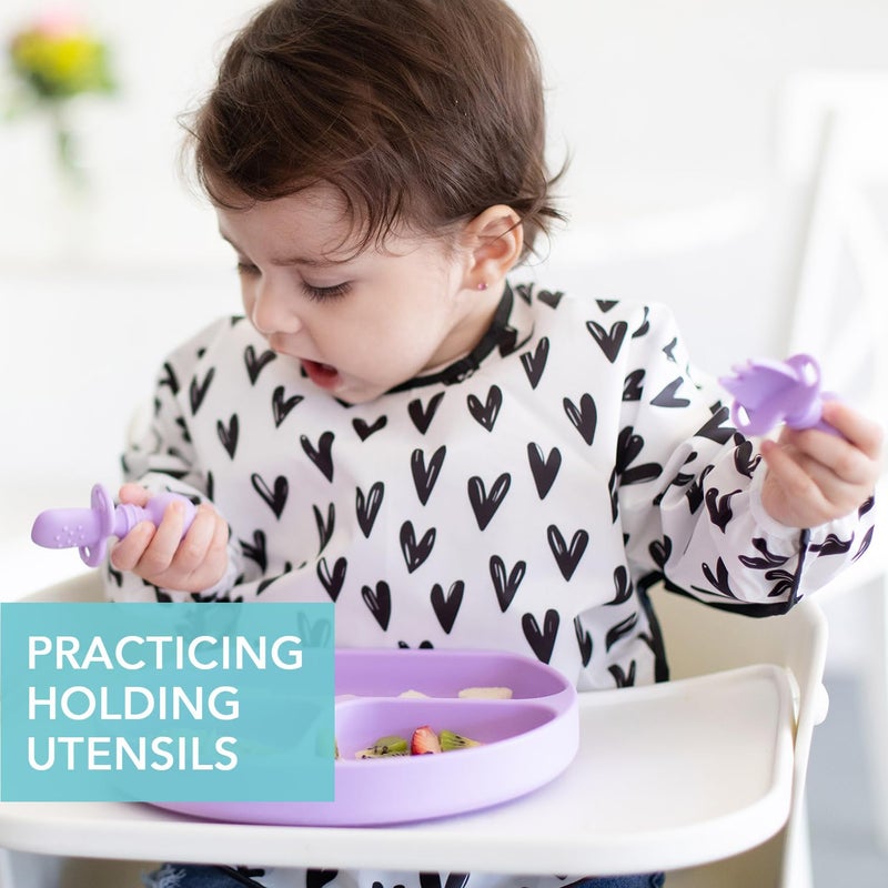 Bumkins Baby Utensils Set, Chewtensils Silicone Spoons for Dipping, Self-Feeding, Baby Led Weaning, Trainer Learning, First Stage Eating, Soft Practice Fork and Spoon, Babies 6 Months, Lavender - Image 2