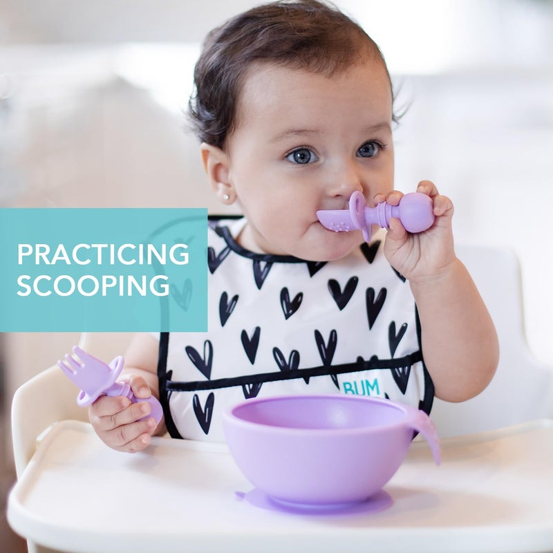 Bumkins Baby Utensils Set, Chewtensils Silicone Spoons for Dipping, Self-Feeding, Baby Led Weaning, Trainer Learning, First Stage Eating, Soft Practice Fork and Spoon, Babies 6 Months, Lavender - Image 4