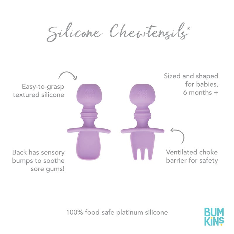 Bumkins Baby Utensils Set, Chewtensils Silicone Spoons for Dipping, Self-Feeding, Baby Led Weaning, Trainer Learning, First Stage Eating, Soft Practice Fork and Spoon, Babies 6 Months, Lavender - Image 5