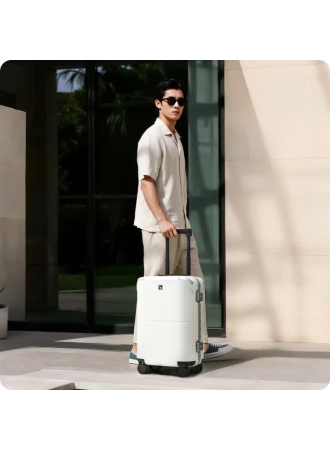 Oiwas Coastline Series 20-inch Pc Aluminum Frame Luggage Suitcase For Women And Men, Lightweight Carry-on With Trolley And Password Lock, Gray