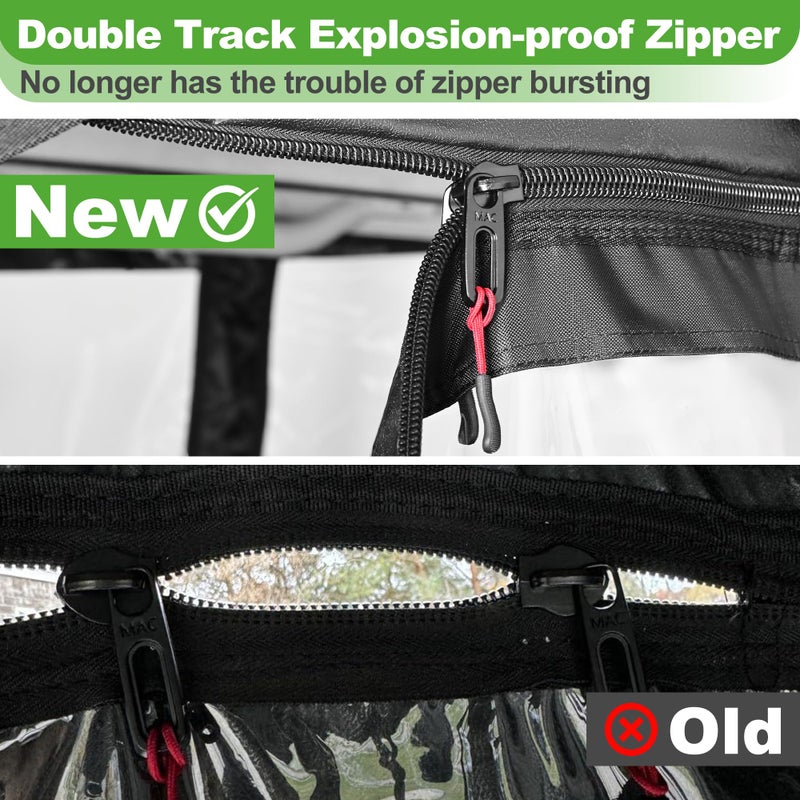 10L0L 4 Passenger Golf Cart Enclosure, Storage Cover (Short Roof 56" with Bench) for Club Car DS, Windproof Waterproof Portable 4-Sided Clear Window & Roll-up Zipper Door (Black/Transparent) - Image 3