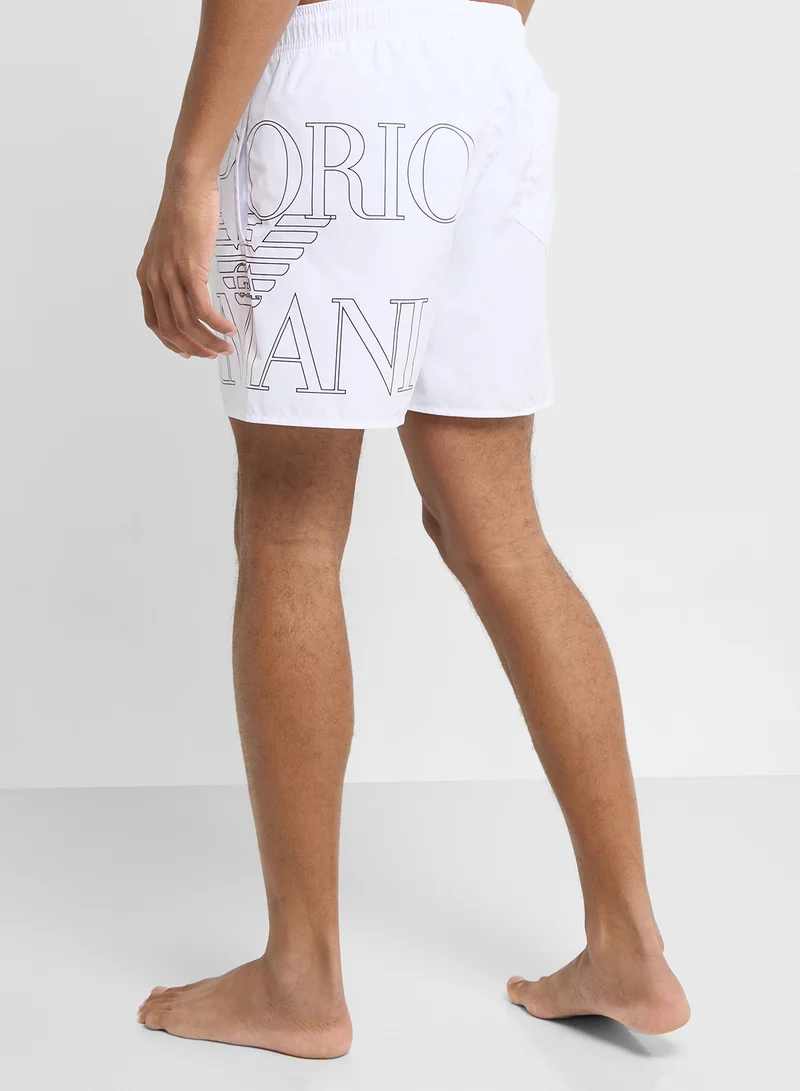 EMPORIO ARMANI Beachwear Logo  Drawstring Shorts
