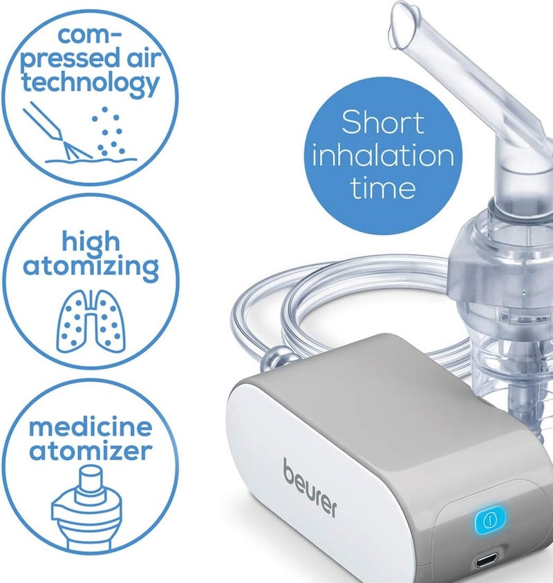 Beurer IH58UK Compact Nebuliser for colds Asthma and Respiratory Problems Quiet Inhaler Using Compressed Air Technology Nebuliser Machine for Adults and Children with Practical Storage Bag Grey - Image 3