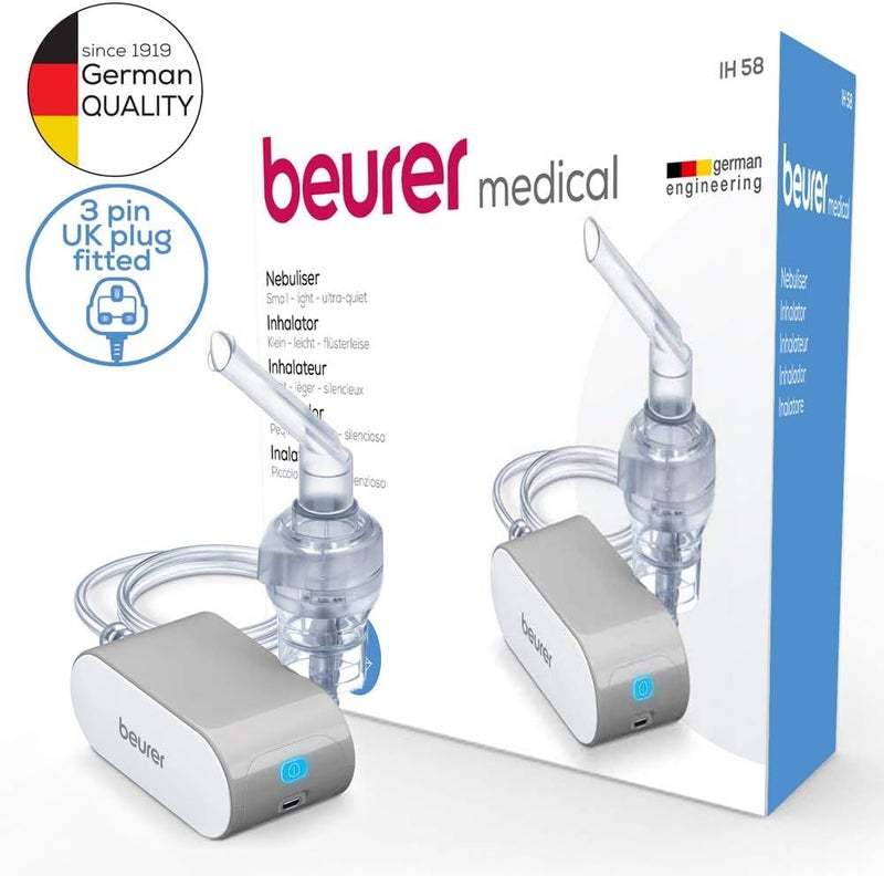 Beurer IH58UK Compact Nebuliser for colds Asthma and Respiratory Problems Quiet Inhaler Using Compressed Air Technology Nebuliser Machine for Adults and Children with Practical Storage Bag Grey - Image 2