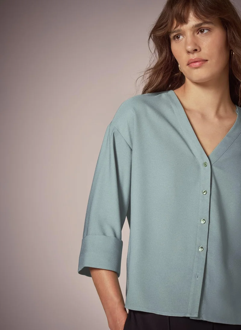 Matalan Et Vous Sage Button Front V Neck Blouse