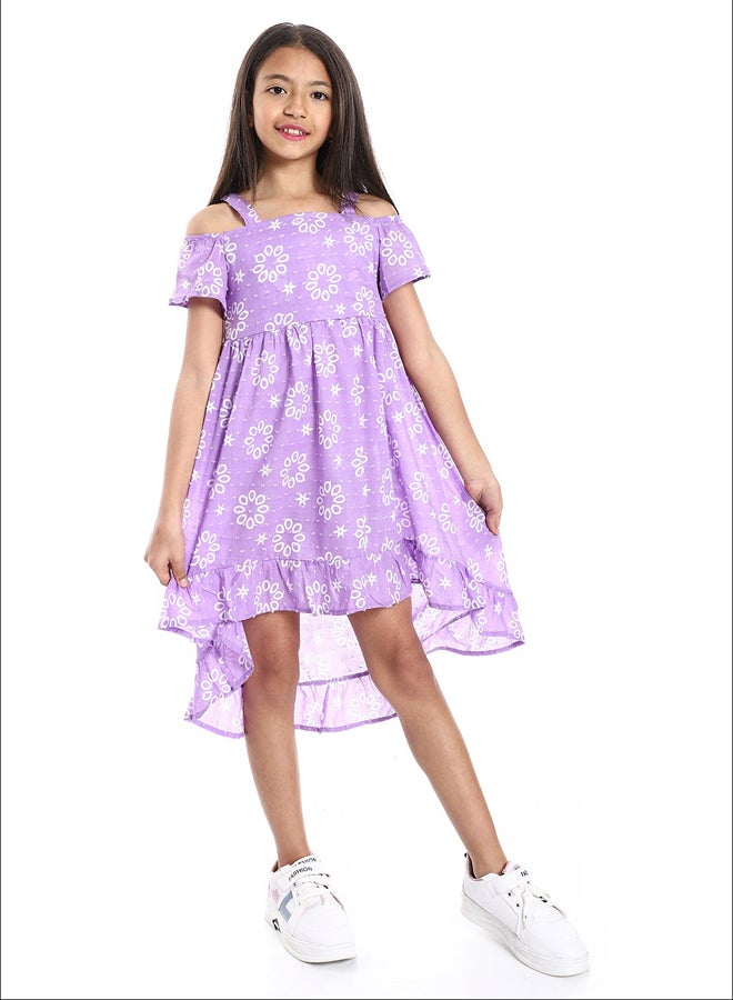 Andora Short Flutter Sleeves High-Low Girls Dress - Image 1