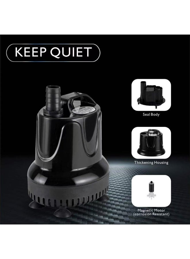 يوكا مضخة ماء غاطسة، 1500 لتر/ساعة، 40 واط، مضخة نافورة فائقة الهدوء، مضخة أكواريوم بسحب من القاع مع حماية من الاحتراق الجاف لمدة 48 ساعة، ارتفاع رفع 3 أمتار و3 فوهات لحوض السمك، البركة، الحوض، الحديقة - Image 2