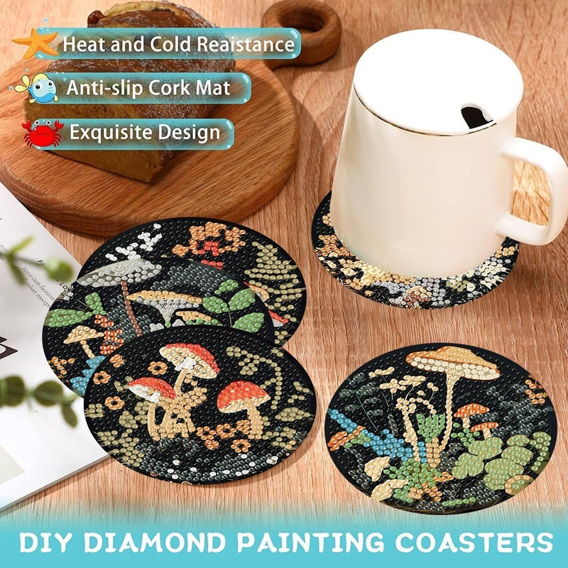Ekuxom 8 Pcs Diamond Art Coasters Kit for Adults- Mushroom Forest Diamond Painting Coasters with Holder-DIY Crystal Full Drill Rhinestone for Crafts Gifts Adults Beginners - Image 5