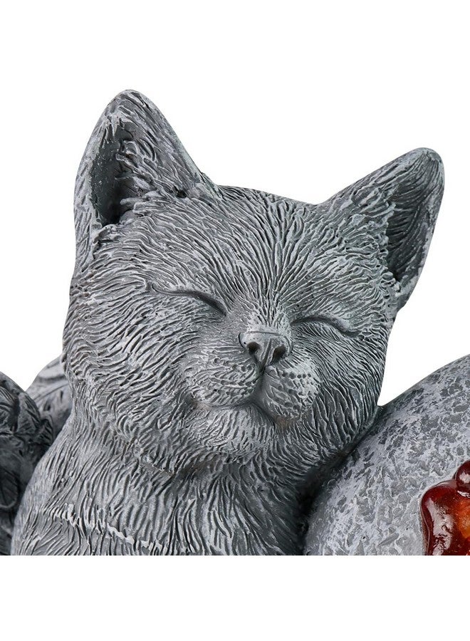 Generic Heart-Shaped Solar Cat Memorial Stone with Wings, Pet Cat Memorial Garden Stone, Waterproof Outdoor Cat Memorial Headstone for Commemorates Loss of Cat  - Image 4