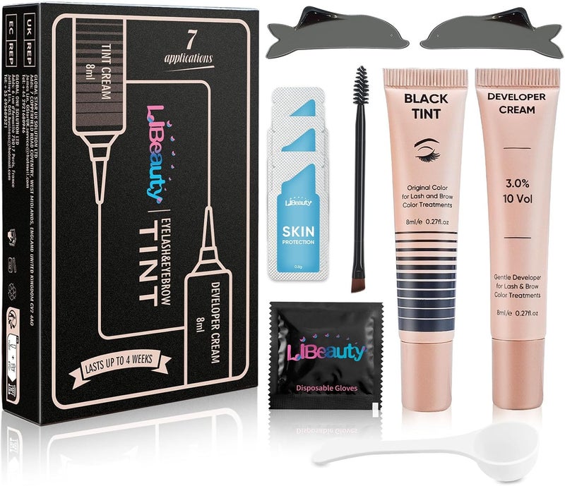 مجموعة صبغة الرموش ليبيوتي 8 مل صبغة رموش سوداء وصبغة حواجب مع وسادة عين سيليكون قابلة لإعادة الاستخدام تأثيرات تدوم حتى 4 أسابيع للاستخدام المنزلي والصالونات