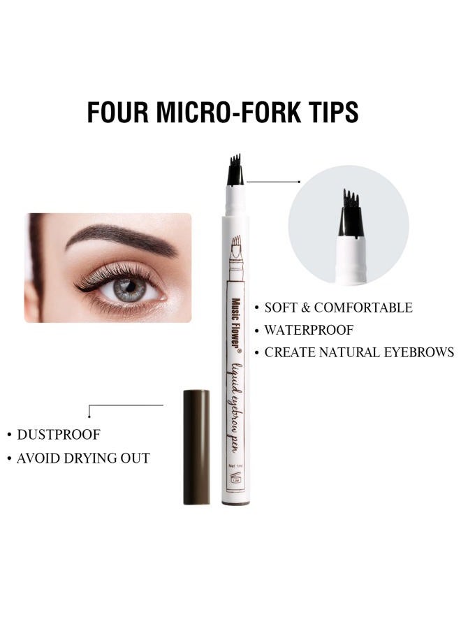 Music Flower Eyebrow Pencil, Liquid Eyebrow pen, Waterproof Brow Pen with Micro-Fork Tip, Fine Sketch Long Lasting Smudgeproof Microblading Pen - Chestnut - Image 2