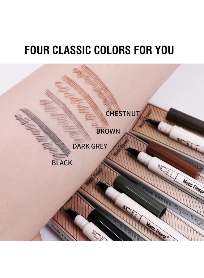 Music Flower Eyebrow Pencil, Liquid Eyebrow pen, Waterproof Brow Pen with Micro-Fork Tip, Fine Sketch Long Lasting Smudgeproof Microblading Pen - Chestnut - Image 5