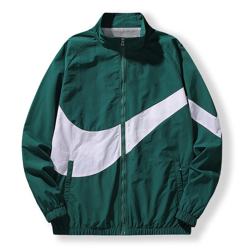 2023 Autumn Mens Hooded Color-Block Windbreaker Army Green  - Image 1