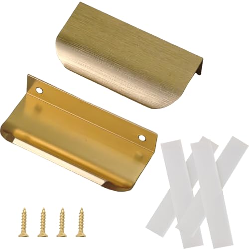 Hapforever 5 Pack Gold Adhesive Edge Finger Pulls for Cabinets Flat Hidden Bar Pulls Kitchen Concealed Drawer Pulls No Drill Hidden Finger Edge Pulls for Cabinet 315inch Length - Image 1