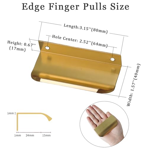 Hapforever 5 Pack Gold Adhesive Edge Finger Pulls for Cabinets Flat Hidden Bar Pulls Kitchen Concealed Drawer Pulls No Drill Hidden Finger Edge Pulls for Cabinet 315inch Length - Image 3