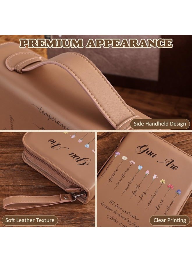 emmoolife Vintage Bible Cover Case, Genuine Leather Large Bag with Handle & Zippered Pocket, Elegant Floral Pattern, for Standard Size & Bible Accessories, Ideal Gift for Women Families Faith Lovers - Image 3