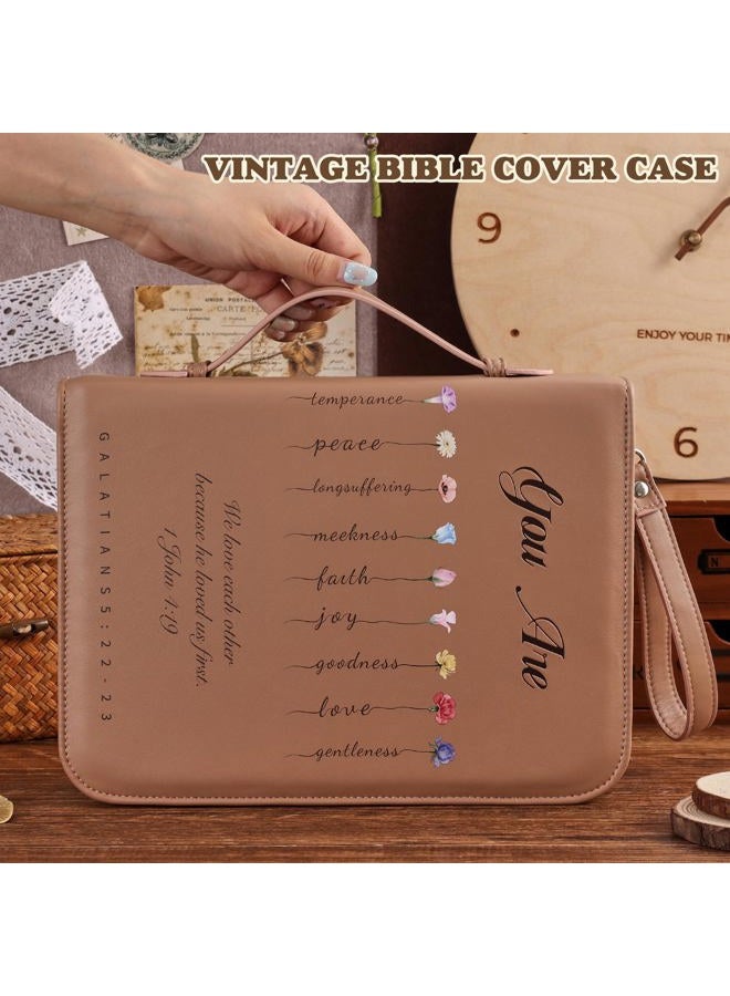 emmoolife Vintage Bible Cover Case, Genuine Leather Large Bag with Handle & Zippered Pocket, Elegant Floral Pattern, for Standard Size & Bible Accessories, Ideal Gift for Women Families Faith Lovers - Image 2