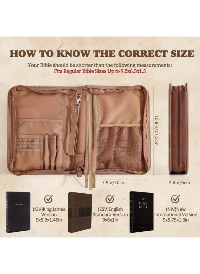 emmoolife Vintage Bible Cover Case, Genuine Leather Large Bag with Handle & Zippered Pocket, Elegant Floral Pattern, for Standard Size & Bible Accessories, Ideal Gift for Women Families Faith Lovers - Image 4
