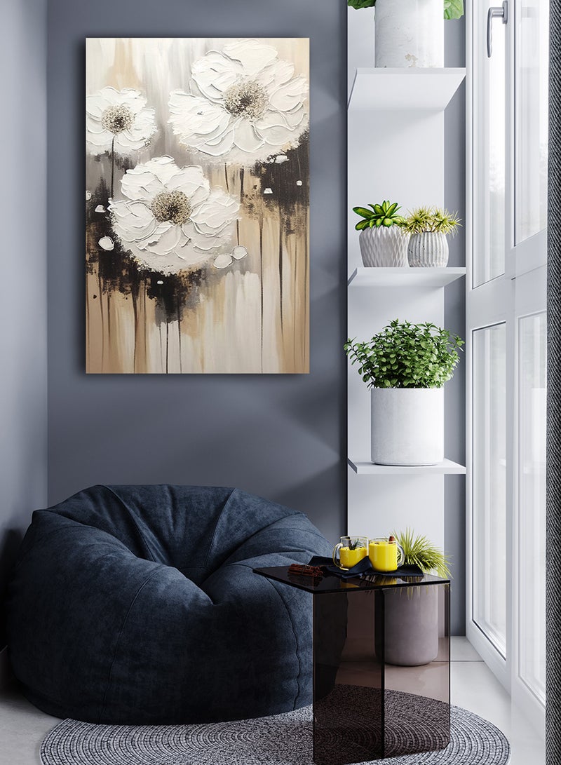 لوحة كانفاس على إطار خشبي بتصميم زهور ذهبية - Image 2