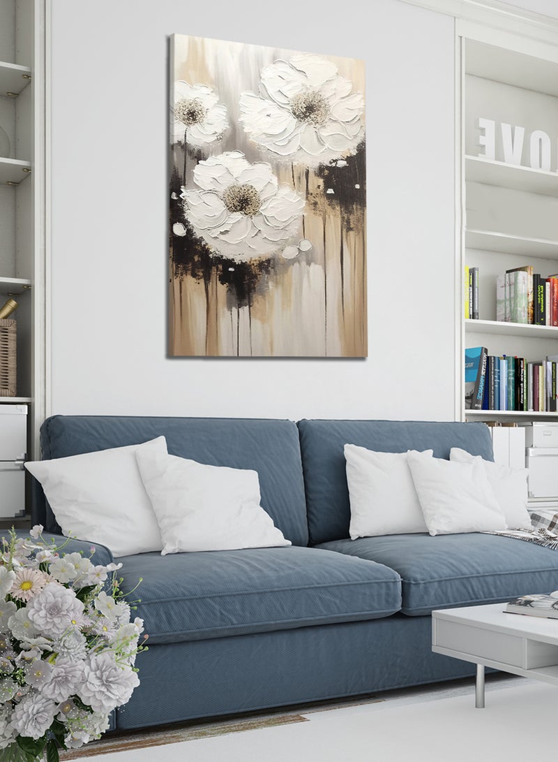 لوحة كانفاس على إطار خشبي بتصميم زهور ذهبية - Image 1