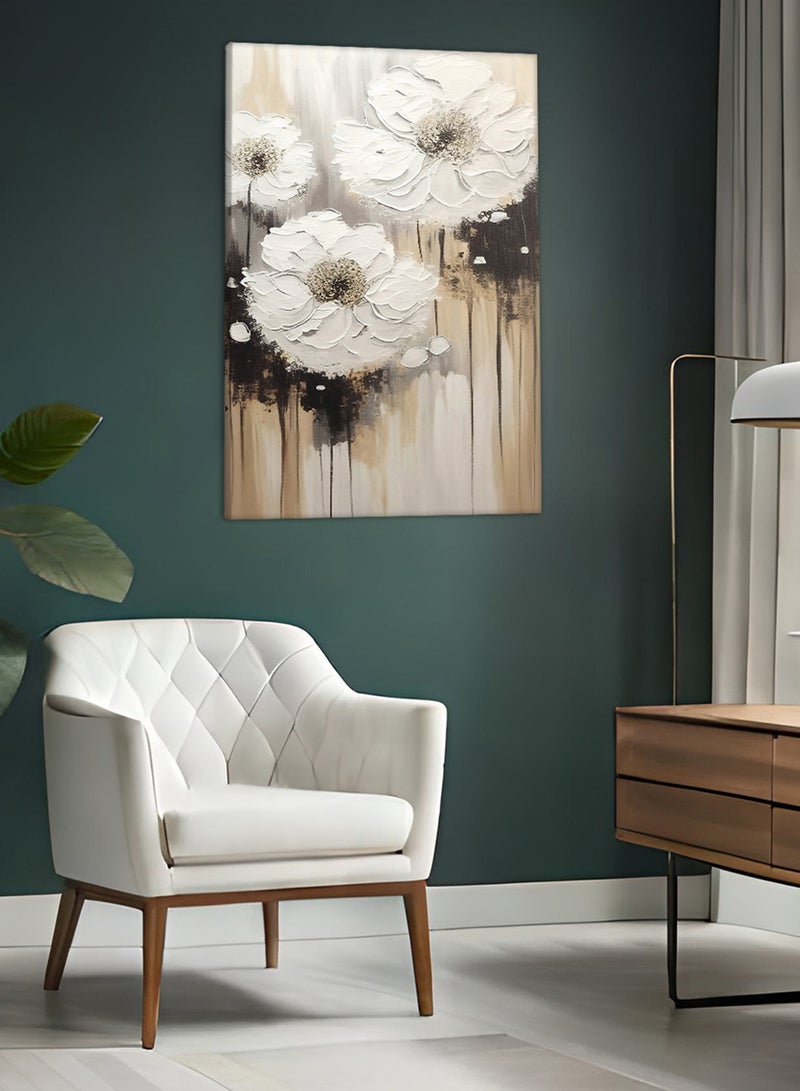 لوحة كانفاس على إطار خشبي بتصميم زهور ذهبية - Image 3