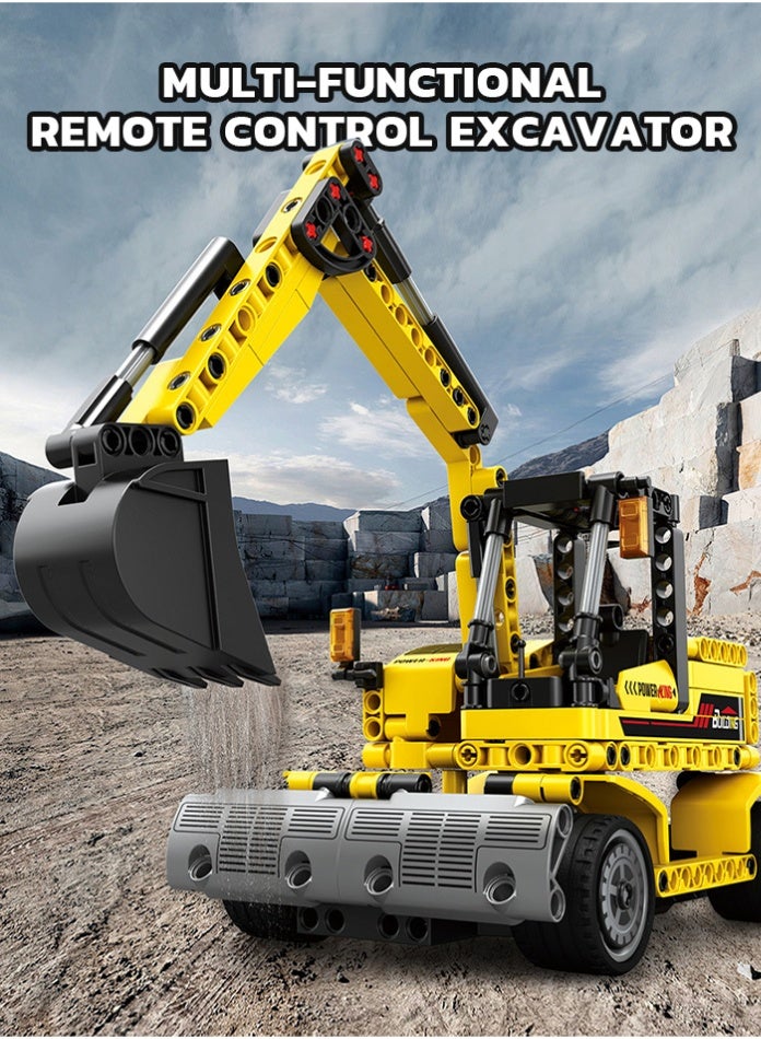 MINGDI Remote Control Excavator Building Blocks Toy - 2.4GHz Multi-Functional Engineering Construction Truck with 360° Rotation & Movable Bucket, STEM Educational Set for Boys Kids Age 6+ - Image 5
