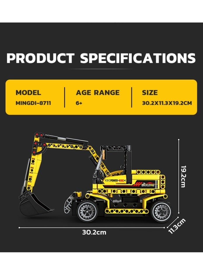 MINGDI Remote Control Excavator Building Blocks Toy - 2.4GHz Multi-Functional Engineering Construction Truck with 360° Rotation & Movable Bucket, STEM Educational Set for Boys Kids Age 6+ - Image 3