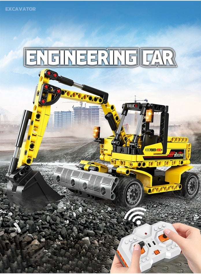 MINGDI Remote Control Excavator Building Blocks Toy - 2.4GHz Multi-Functional Engineering Construction Truck with 360° Rotation & Movable Bucket, STEM Educational Set for Boys Kids Age 6+ - Image 1