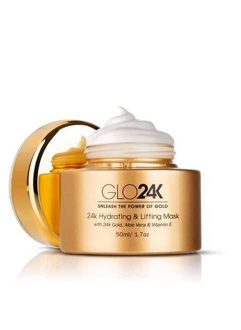 Glo24K Hydrating And Lifting Mask With 24K Gold Aloe Vera Peptides And Vitamins. For Hydration Boost And Lifting Effect That Generates A Glowing Radiant Complexion And Silkysmooth Skin.