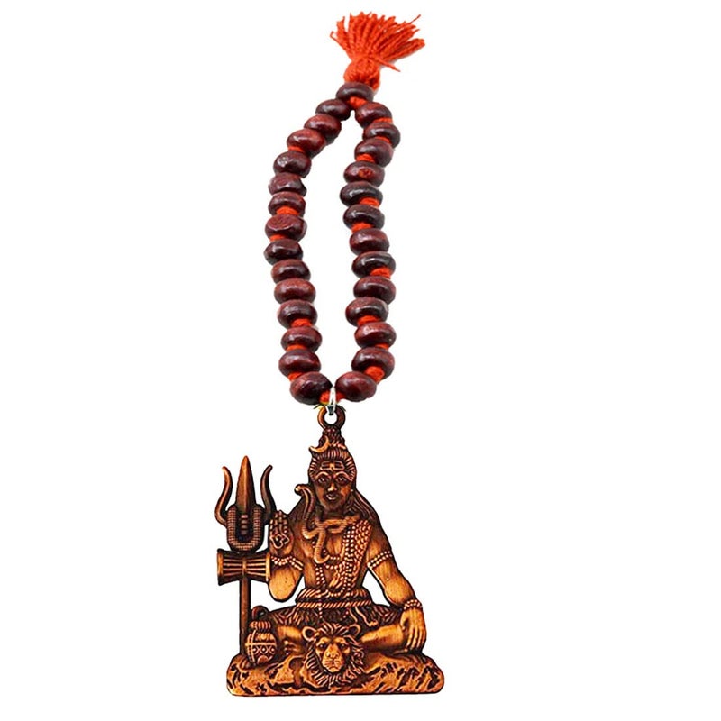 AFH Lord Shiv Mahadev Bholenath Copper Idol with Red Sandalwood Mala Hanging Ornament - Image 1