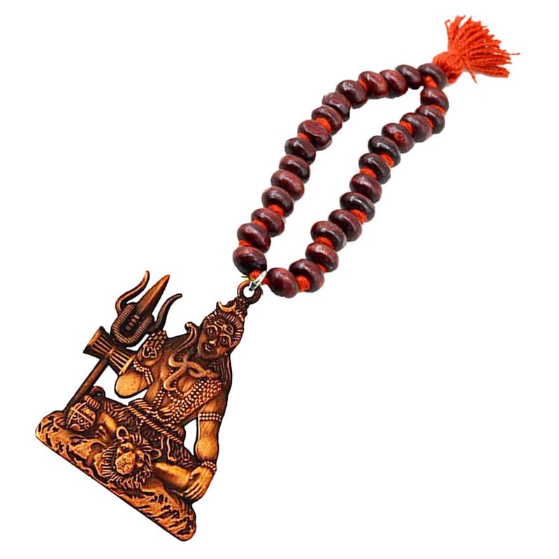 AFH Lord Shiv Mahadev Bholenath Copper Idol with Red Sandalwood Mala Hanging Ornament - Image 2