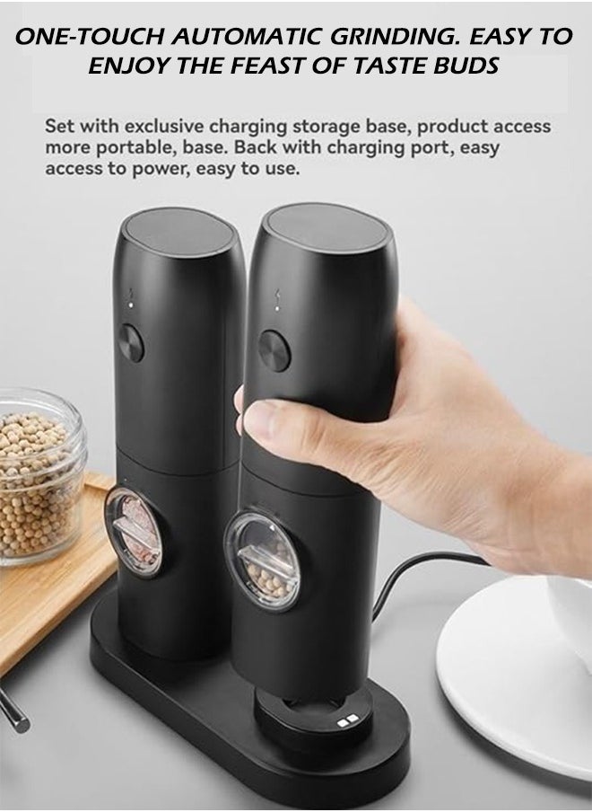 Electric Grinder Pepper Grinder Electric Salt and Pepper Grinder Set (2 Pack), Rechargeable Stainless Grinders LED Light, 5 Coarseness Adjustable, Refillable, and Portable for Kitchen with Charging Base, 70ml Large Capacity. - pzsku/Z8CFAD4B8A4A25B90C8FBZ/45/_/1733822928/f5d762bc-df4c-4469-aa68-18e5055278b7