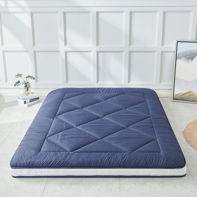 Heimorn Heimorn Japanese Futon Mattress Thick Foldable  Portable Rollup Camping Mattress Blue Queen 