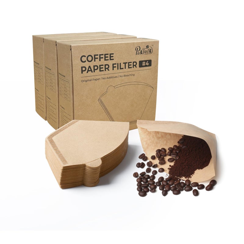 PakTalk 300 Count Cone Coffee Filters #4, Natural Brown Paper Cone Shaped Coffee Filters for Pour Over and Drip Coffee Maker (100 Count, Pack of 3) - Image 1