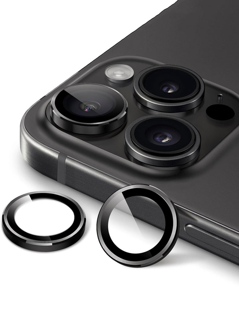 Theodor iPhone 14 Pro/ 14 Pro Max 3 Pcs Camera Lens Protector With 9H Tempered HD Glass Camera Cover Anti Scratch Aluminum Alloy Camera Ring, Black  - Image 1