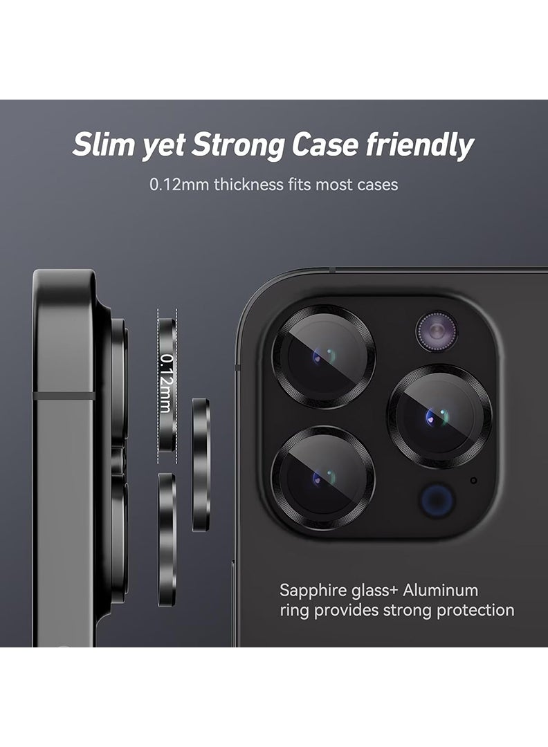 Theodor iPhone 14 Pro/ 14 Pro Max 3 Pcs Camera Lens Protector With 9H Tempered HD Glass Camera Cover Anti Scratch Aluminum Alloy Camera Ring, Black  - Image 3