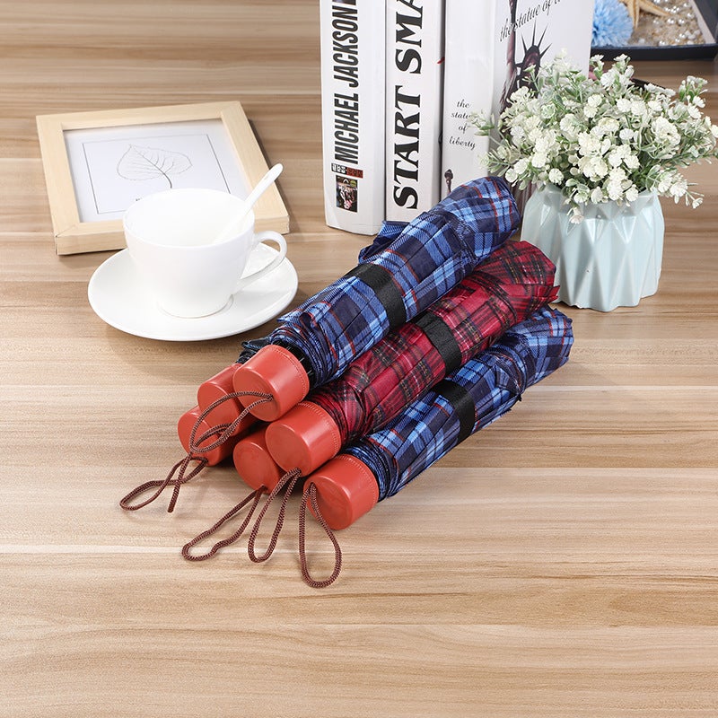 Extra Large Checkered Umbrella Strong Folding Business 7-bone Plaid umbrella color random umbrella under 90cm 