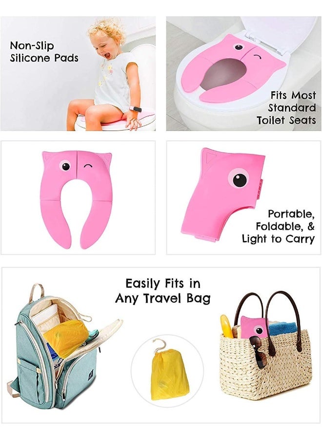 Pokanic (Pink) - Designed Toilet Potty Training Seat Cover, Travel Toilet Seat, Folding Non-Slip Silicone Pads, Trip Portable Reusable Kids Toddlers Boys Girls, Carrying Bag (Pink) - Image 4