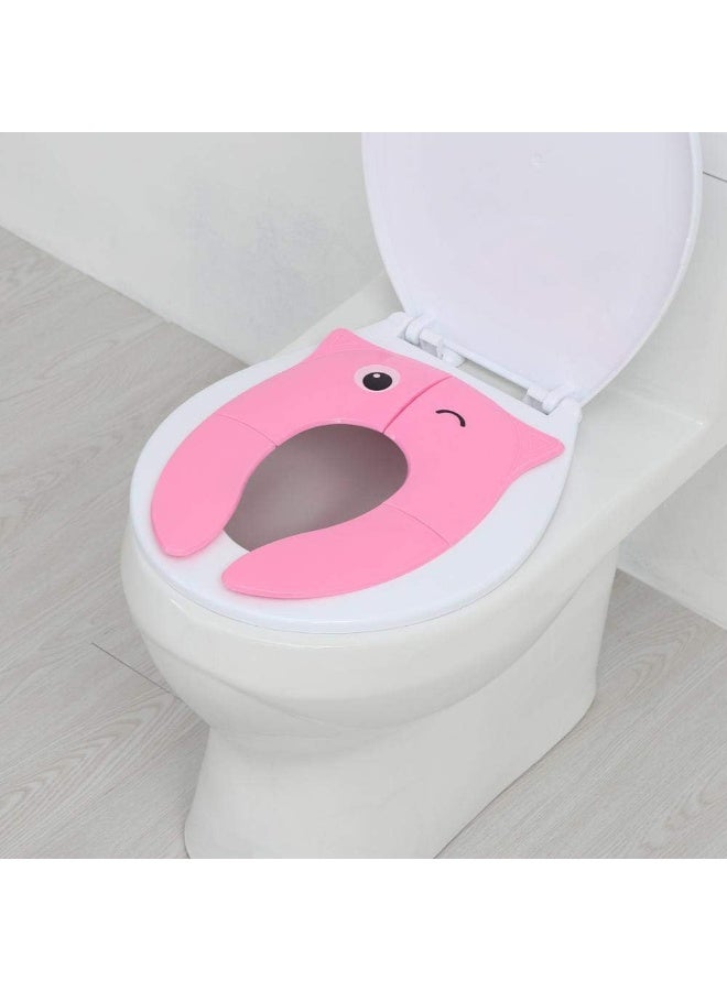 Pokanic (Pink) - Designed Toilet Potty Training Seat Cover, Travel Toilet Seat, Folding Non-Slip Silicone Pads, Trip Portable Reusable Kids Toddlers Boys Girls, Carrying Bag (Pink) - Image 5