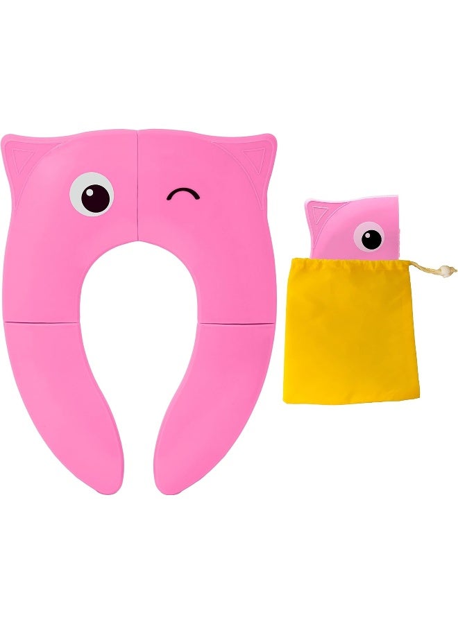 Pokanic (Pink) - Designed Toilet Potty Training Seat Cover, Travel Toilet Seat, Folding Non-Slip Silicone Pads, Trip Portable Reusable Kids Toddlers Boys Girls, Carrying Bag (Pink) - Image 1