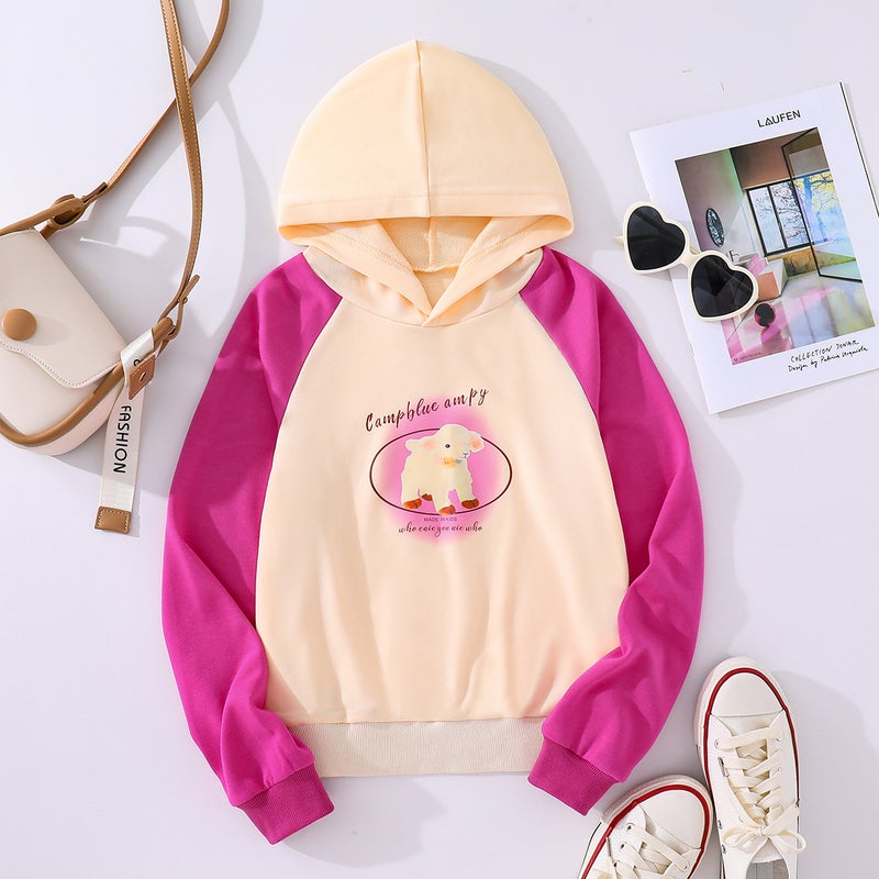 Girls Sweatshirt Spring Cartoon Pattern Color Matching Long-Sleeved Hooded Children'S Hoodie Foshan Casual Children'S Clothing - Image 1