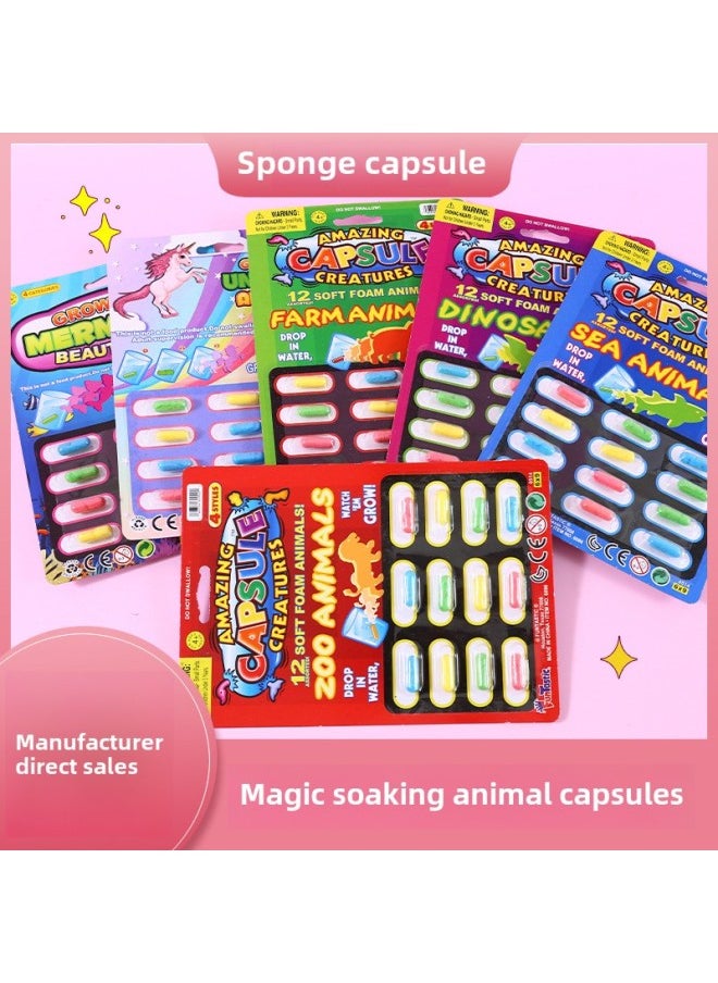 Water-soaking Expansion Capsule Bath Toy Water-absorbing Sponge Becomes Bigger When Exposed To Water Dinosaur Small Animal Children Baby Puzzle-Color:Home Animal Series  - Image 2